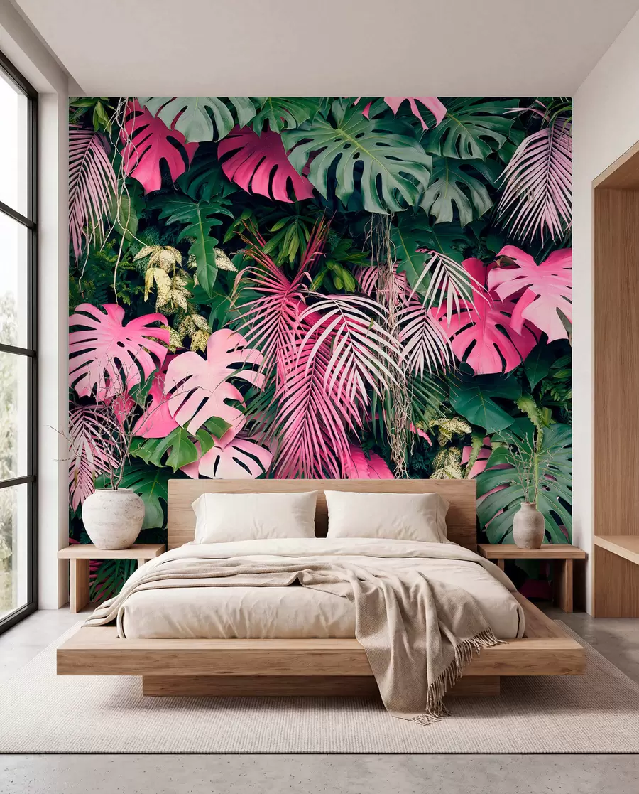 wall murals Зелено и ружичасто лишће u79682