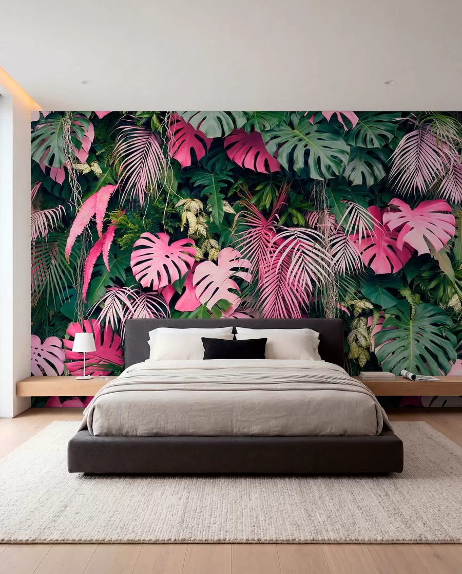 wall murals Зелено и ружичасто лишће u79682