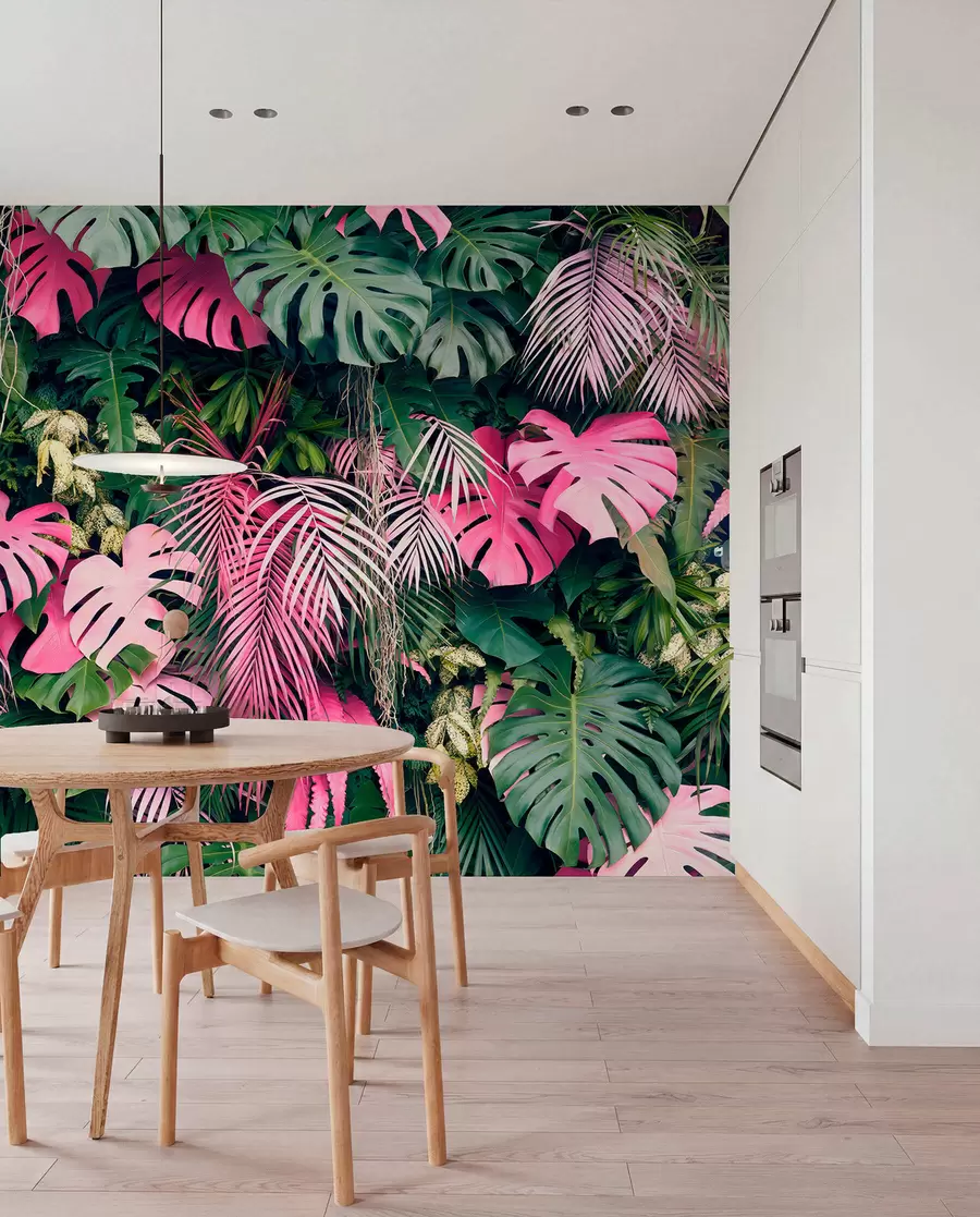 wall murals Зелено и ружичасто лишће u79682