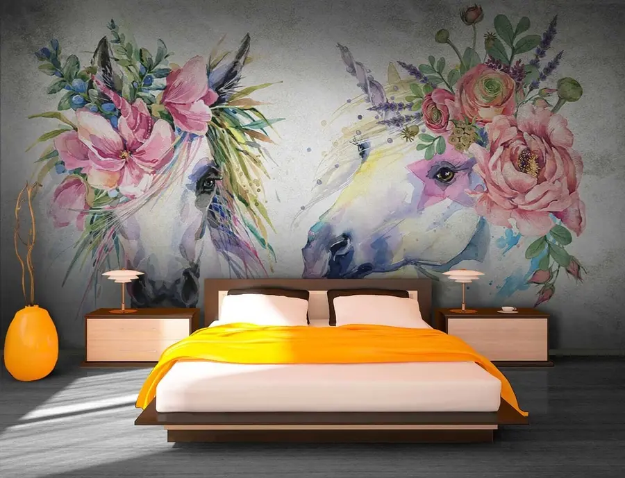 wall murals Коњи са цвећем u14264