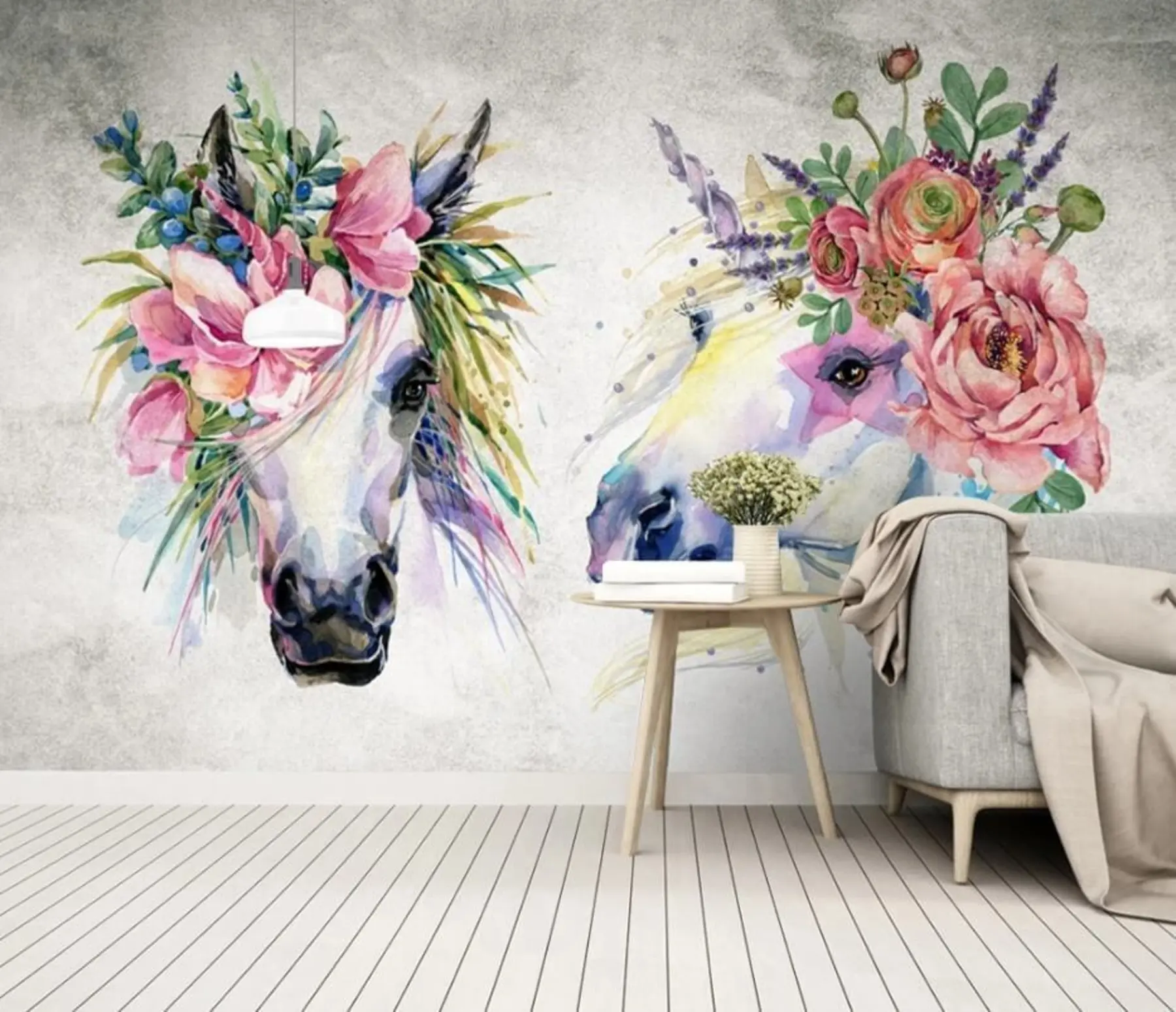 wall murals Коњи са цвећем u14264
