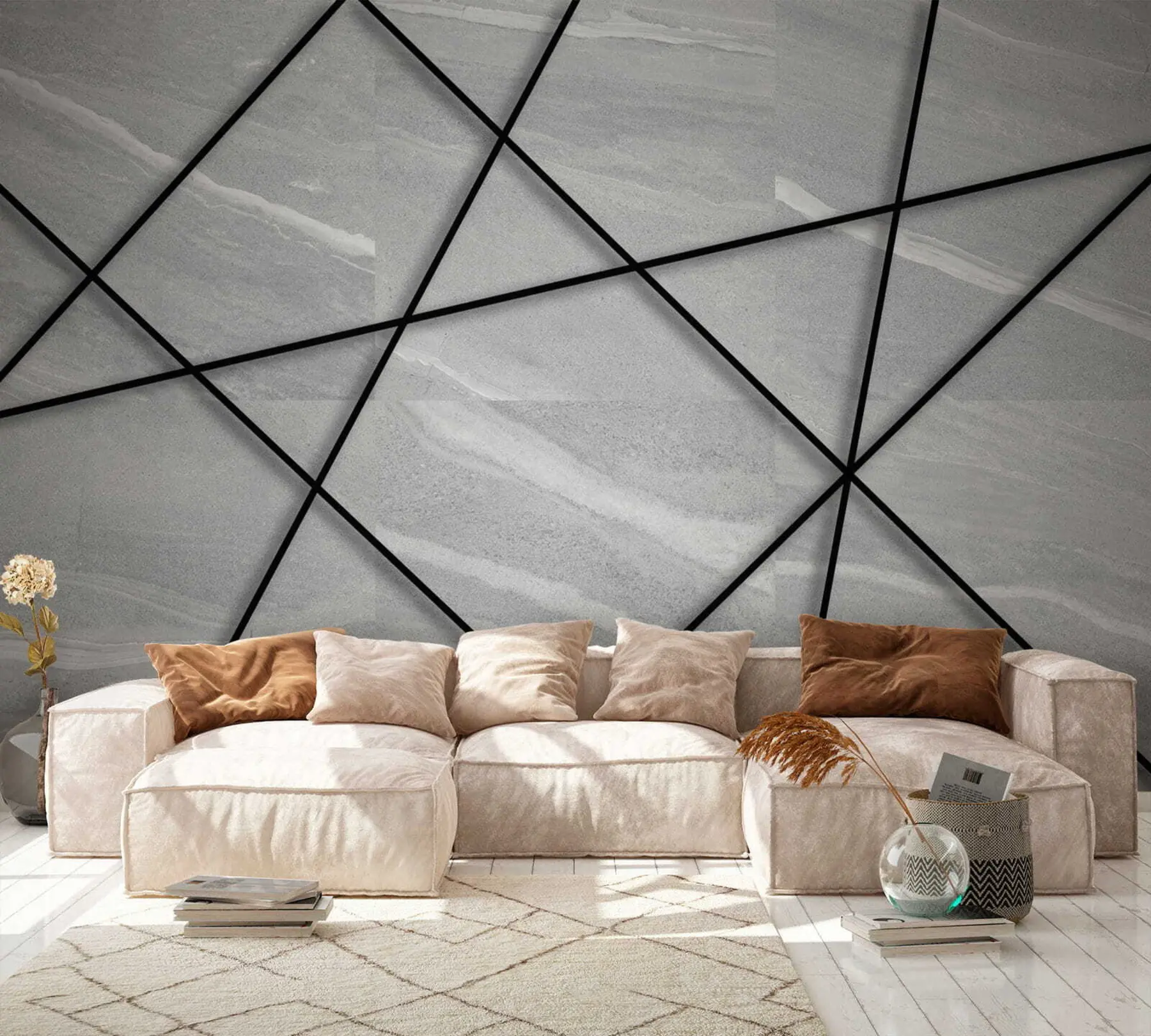 wall murals Грело мермер и црне линије u16341