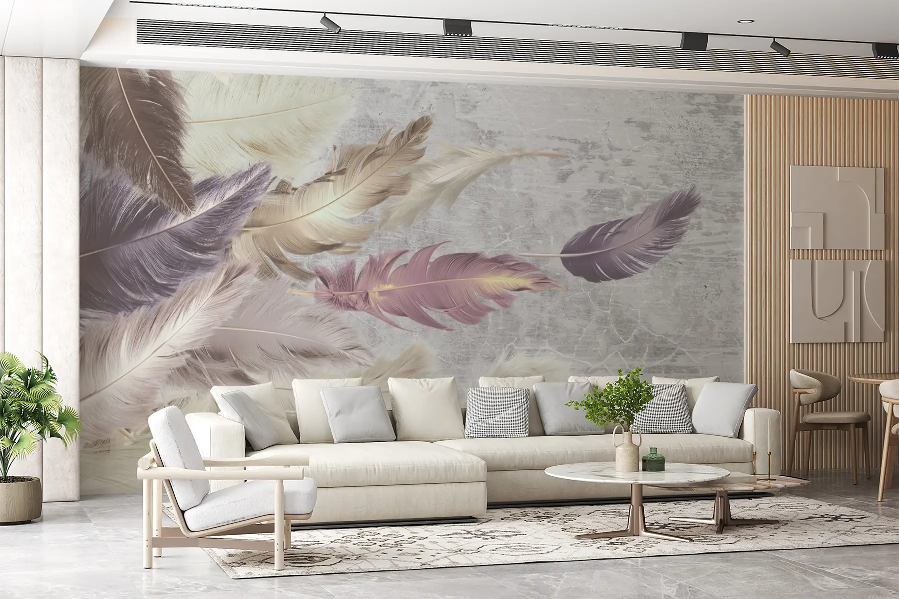 wall murals Обојите перје на бетонском зиду u21165