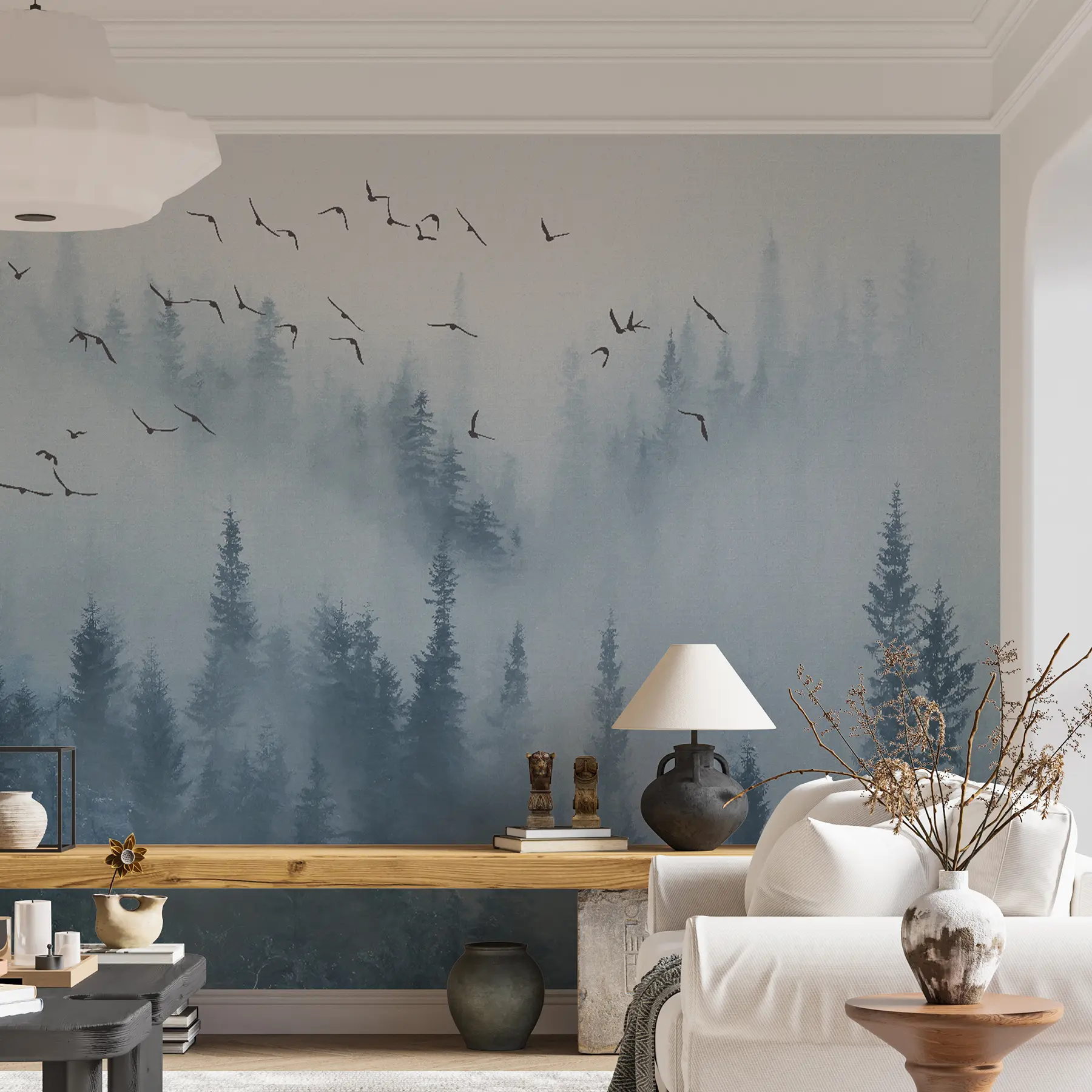 wall murals Шума у ​​магли и птице u22288
