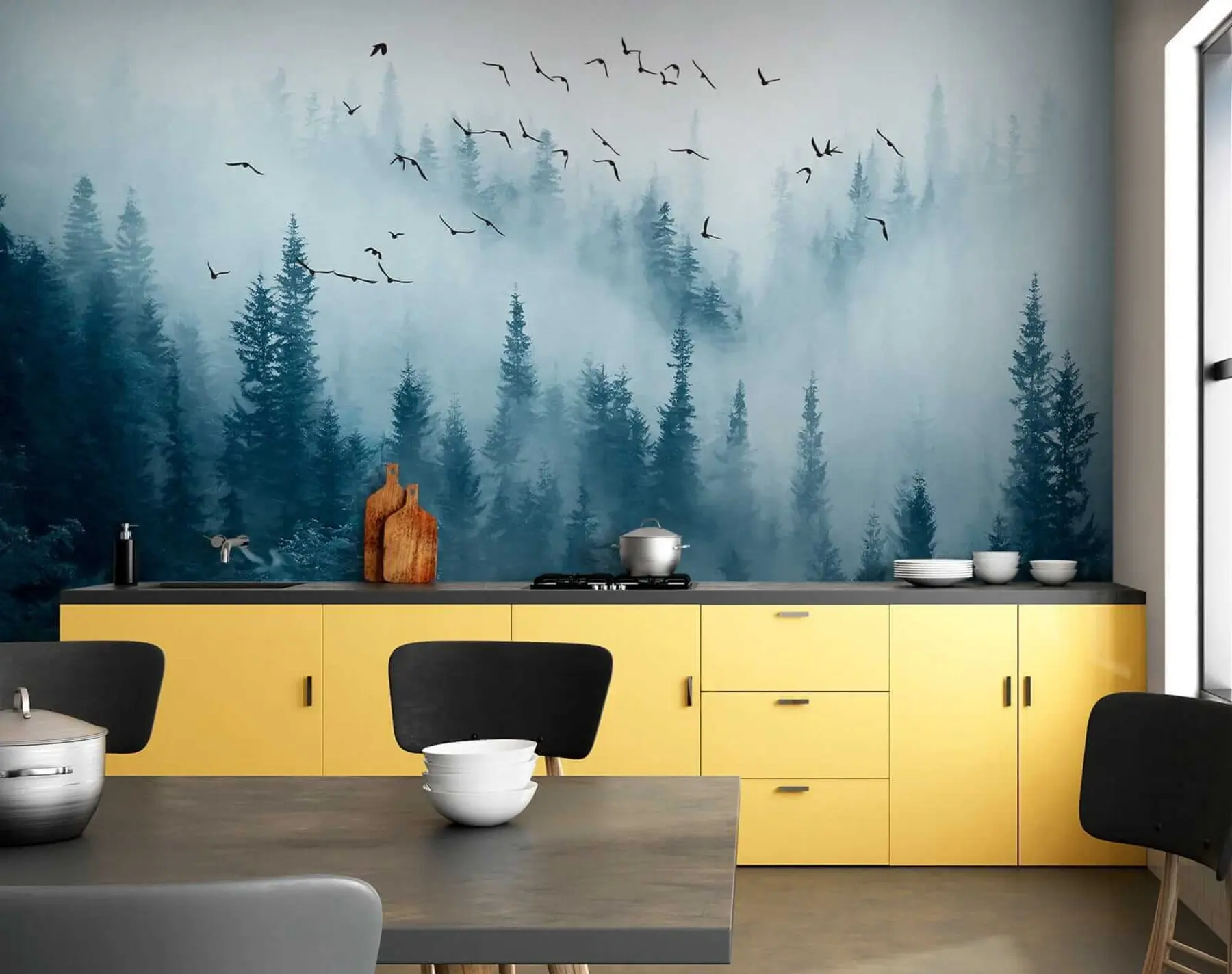 wall murals Шума у ​​магли и птице u22288
