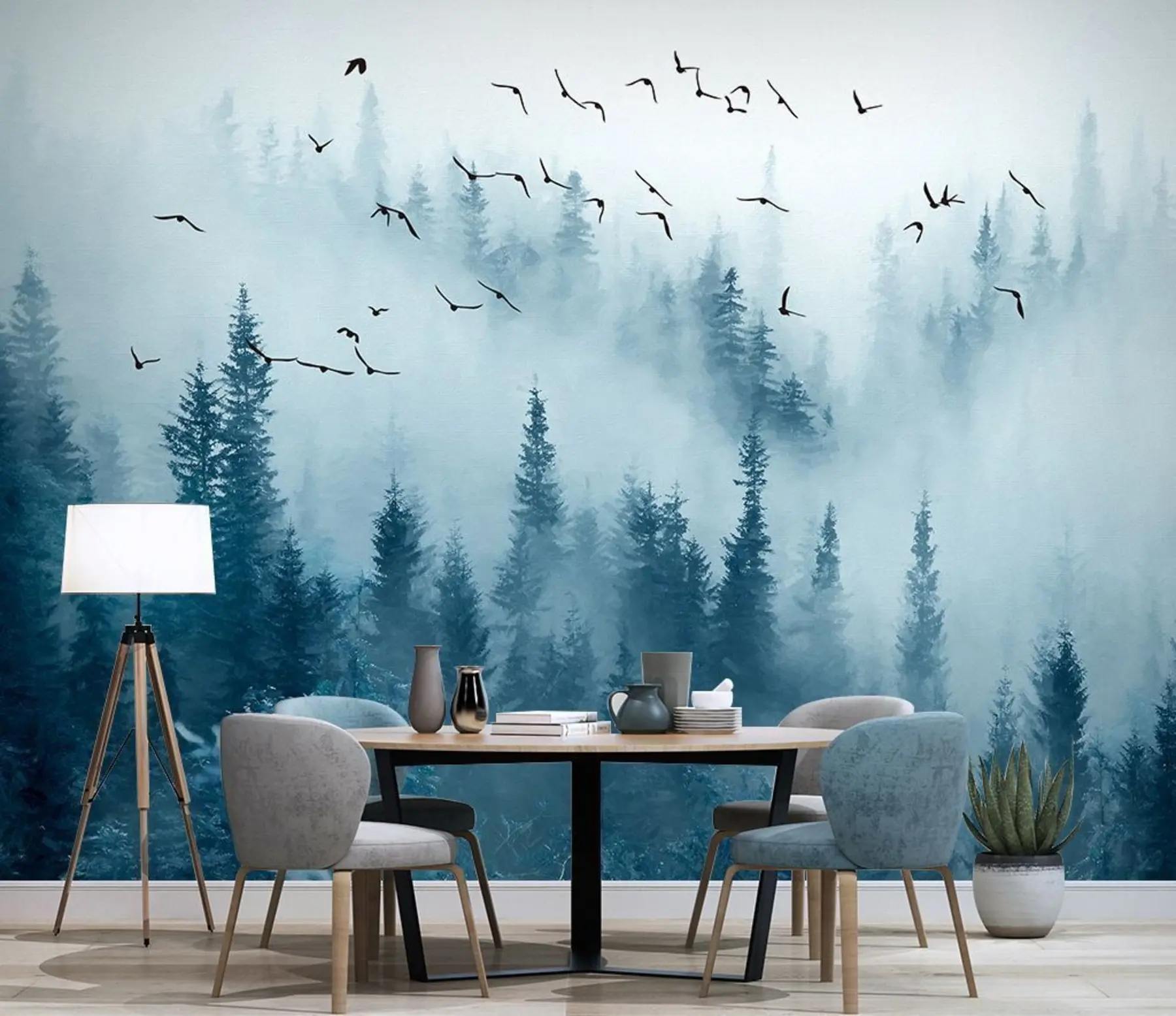 wall murals Шума у ​​магли и птице u22288