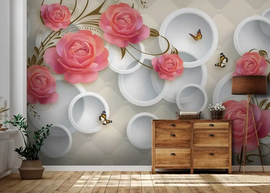 wall murals Ружичасте руже и локне u22883