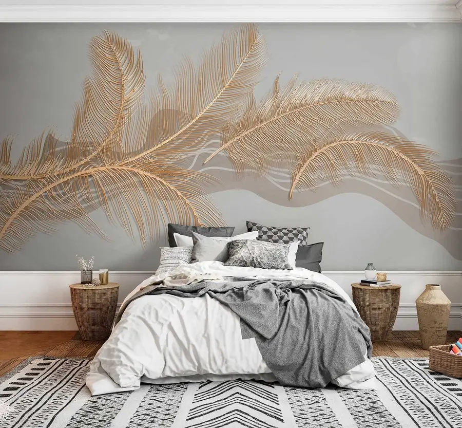 wall murals Велико крхко перје на сивој позадини u40388