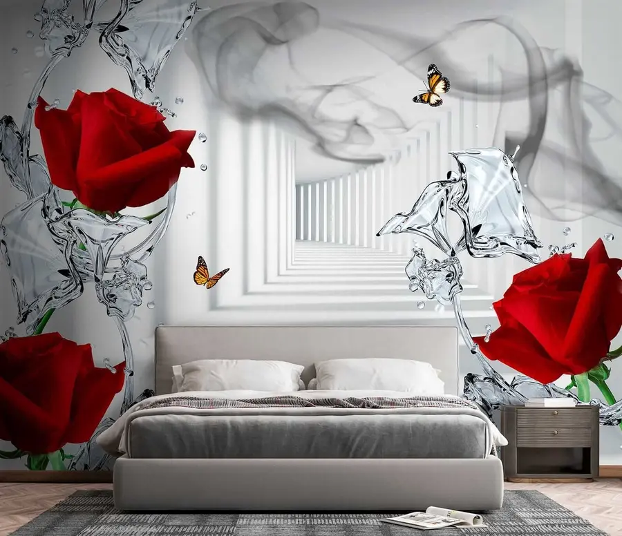wall murals Црвене руже и пљусак воде u41092