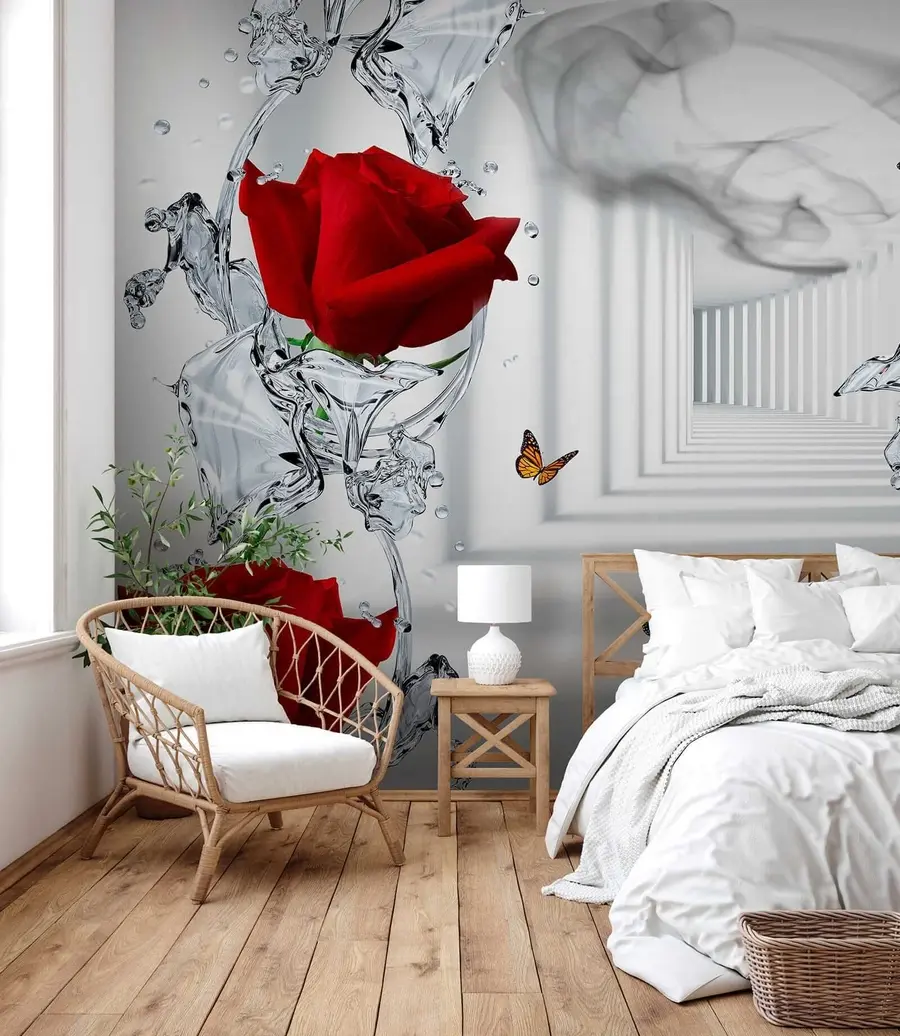 wall murals Црвене руже и пљусак воде u41092