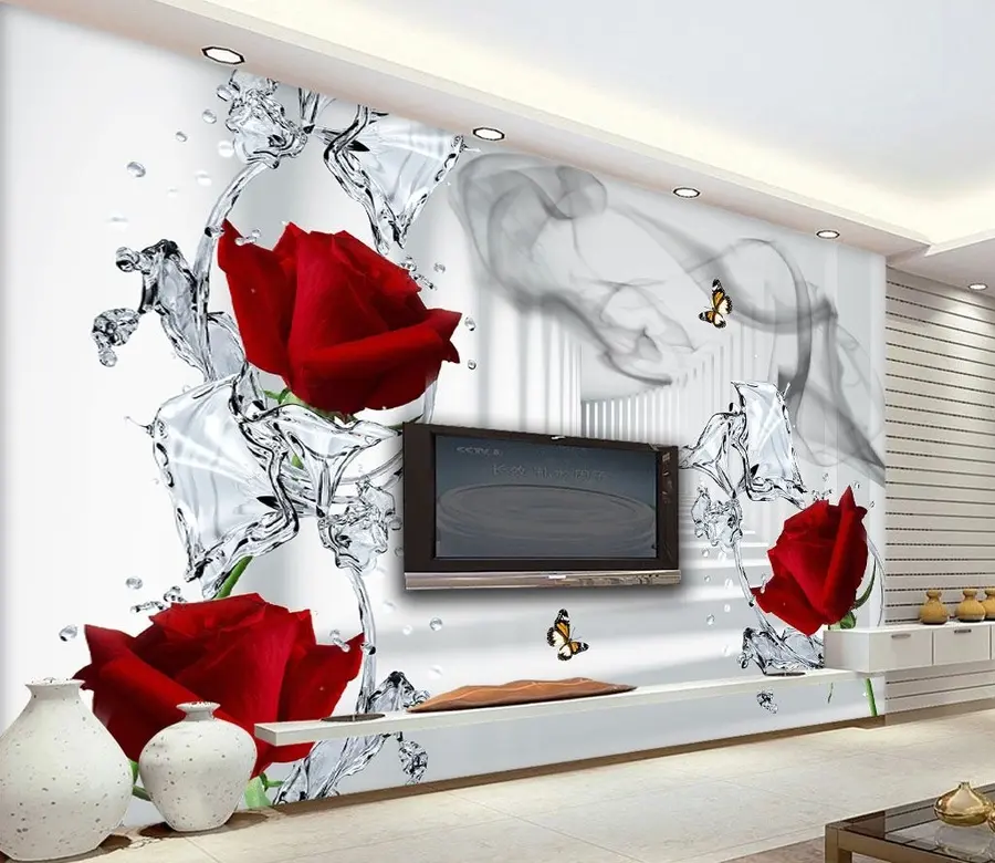 wall murals Црвене руже и пљусак воде u41092