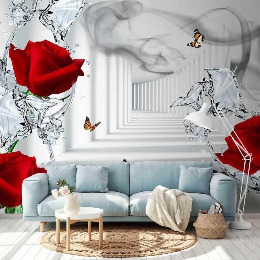 wall murals Црвене руже и пљусак воде u41092