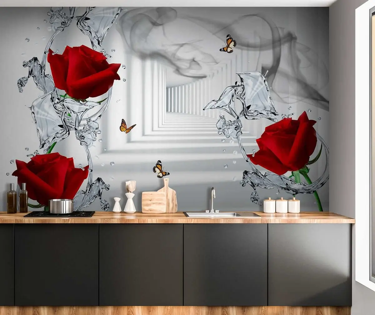 wall murals Црвене руже и пљусак воде u41092