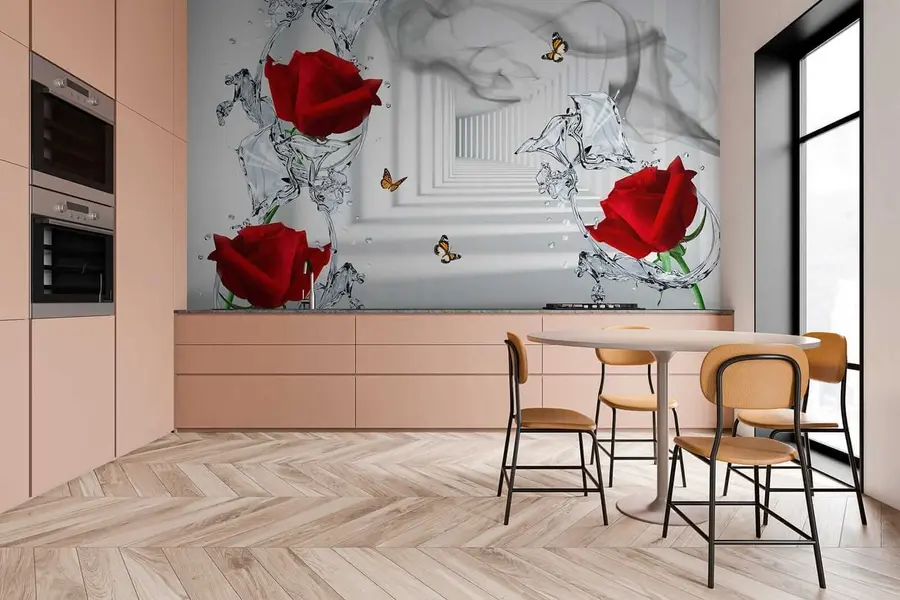 wall murals Црвене руже и пљусак воде u41092