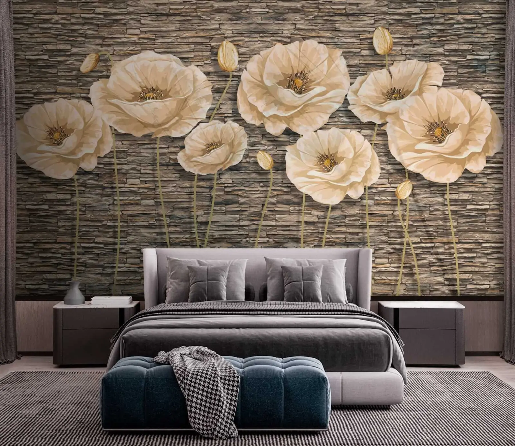 wall murals Цвеће на позадини каменог зида u41855