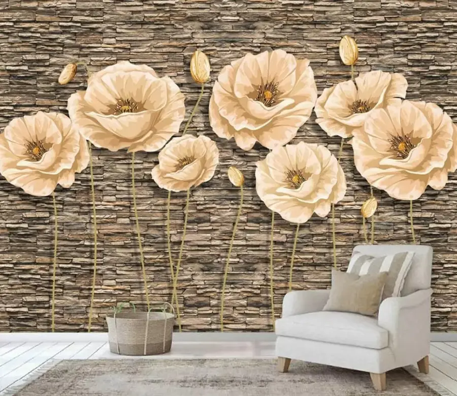 wall murals Цвеће на позадини каменог зида u41855