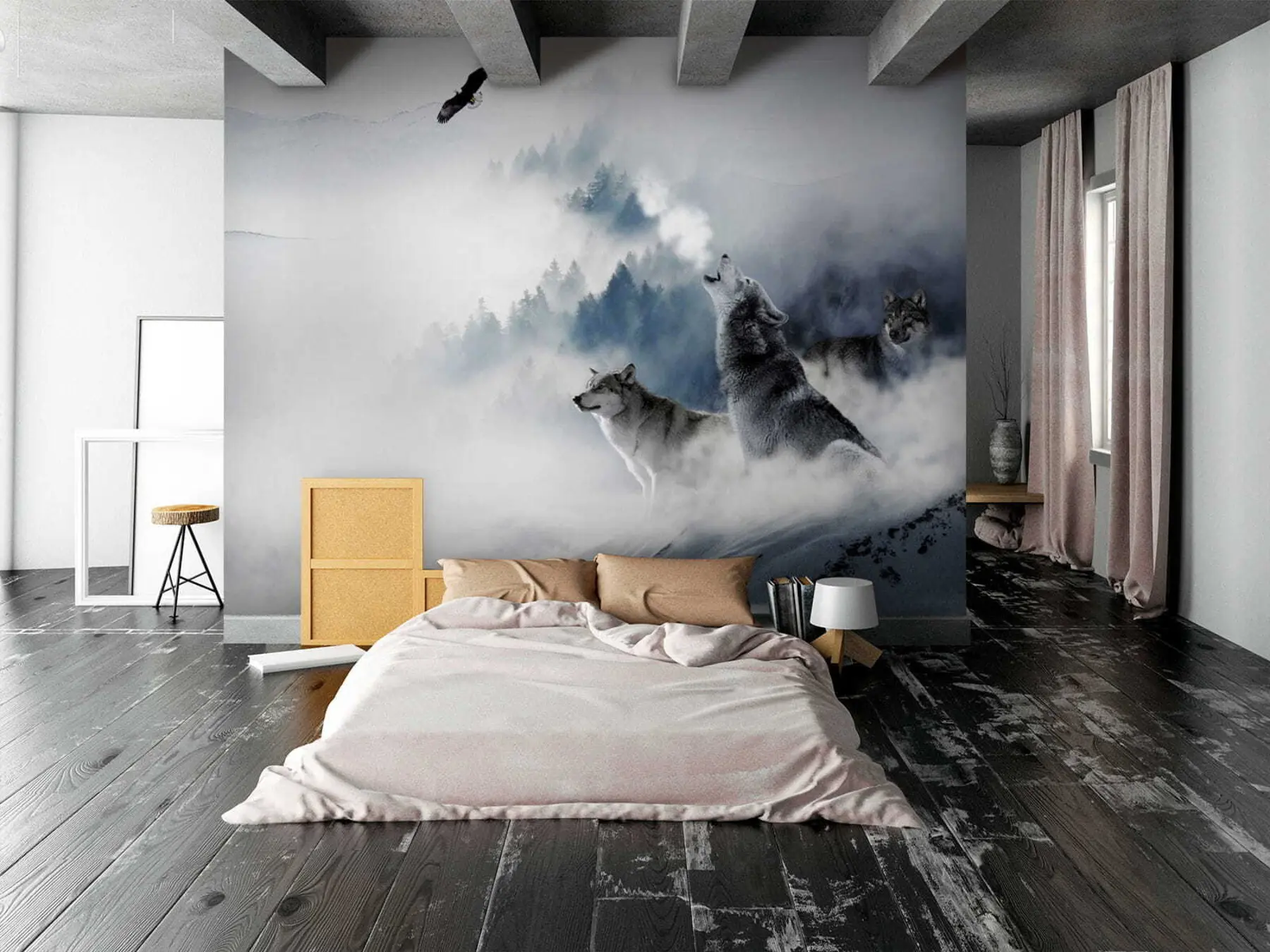 wall murals Вукови у шуми u42161