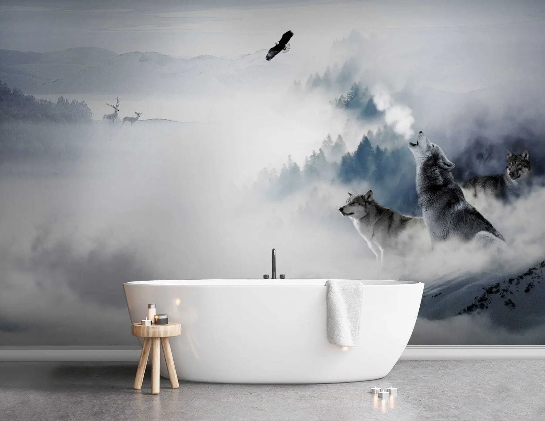 wall murals Вукови у шуми u42161