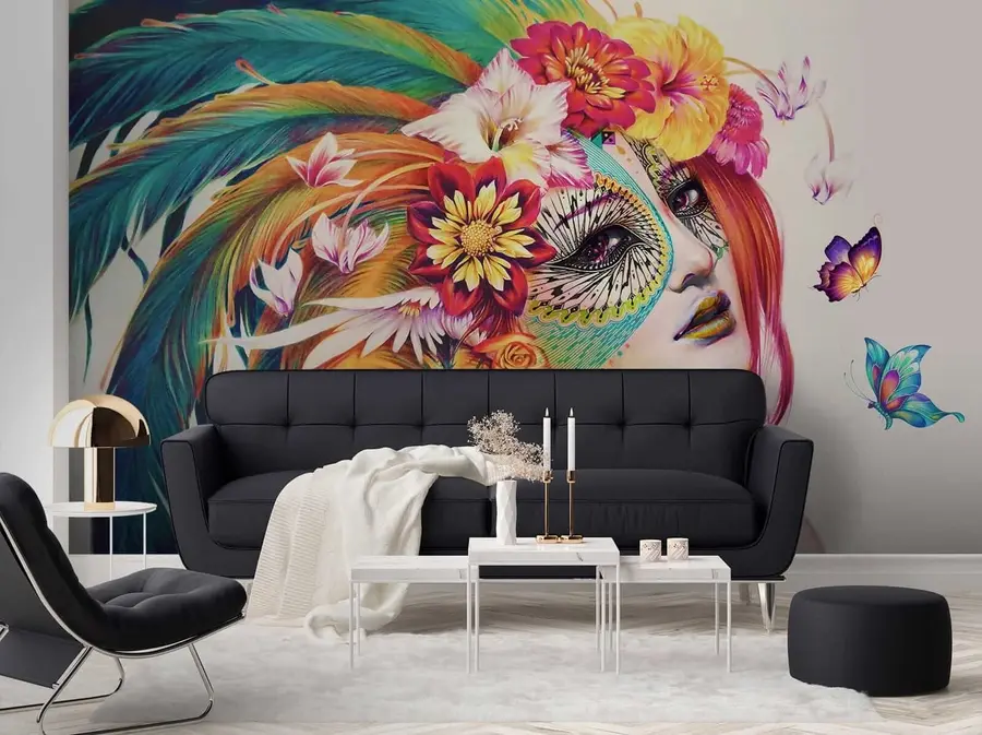 wall murals Девојка са перјем и цвећем u46277