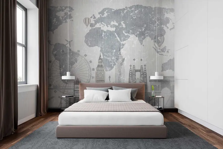 wall murals Мапа света у сивим тоновима u53138