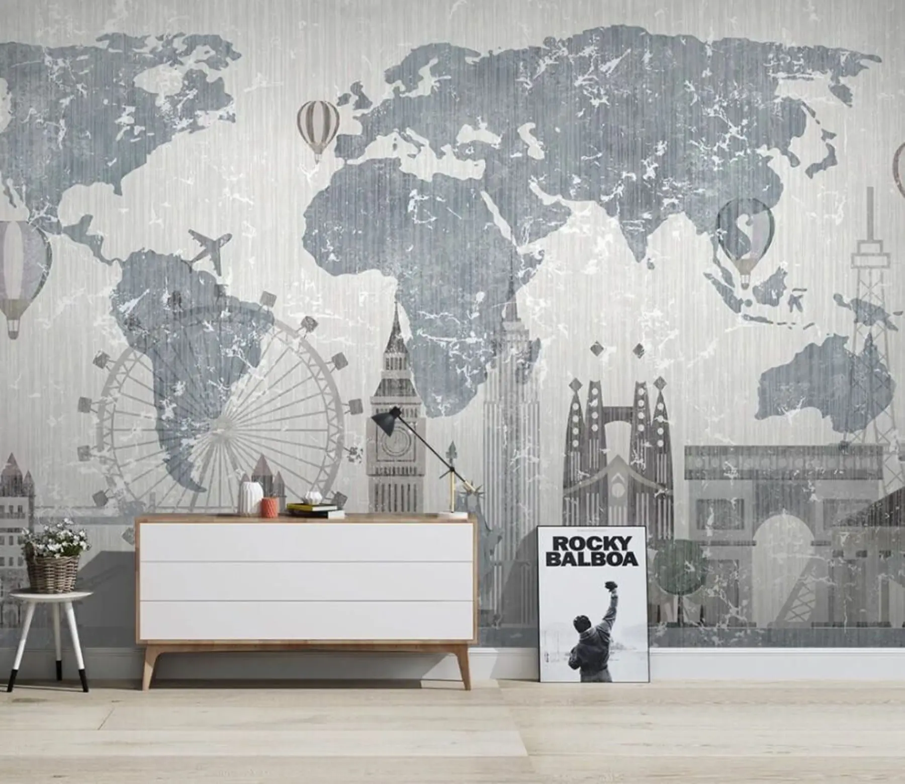 wall murals Мапа света у сивим тоновима u53138