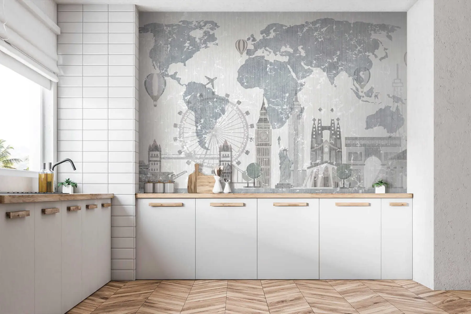 wall murals Мапа света у сивим тоновима u53138