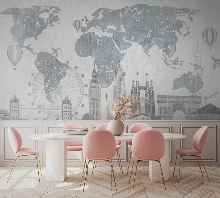 wall murals Мапа света у сивим тоновима u53138