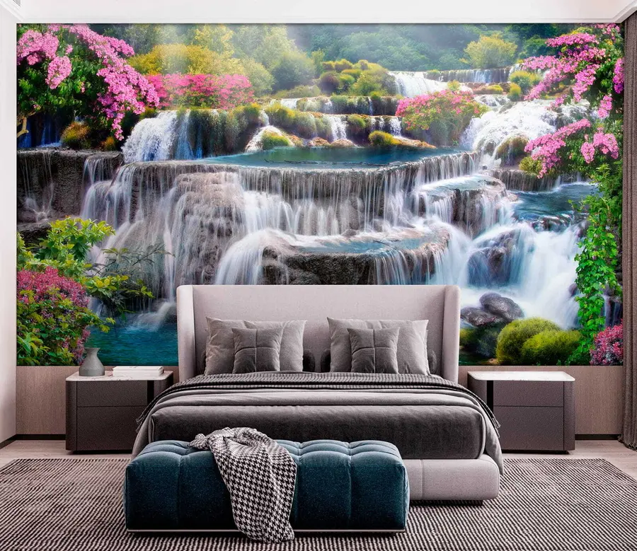 wall murals Водопад и цветајуће дрвеће u60065