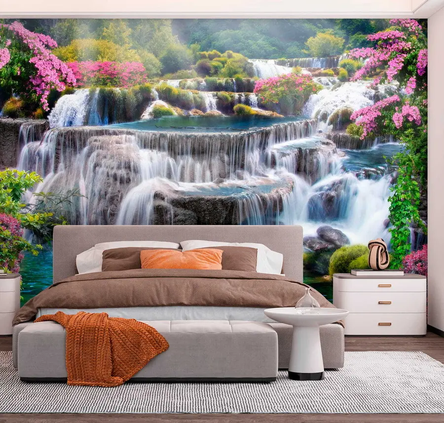 wall murals Водопад и цветајуће дрвеће u60065