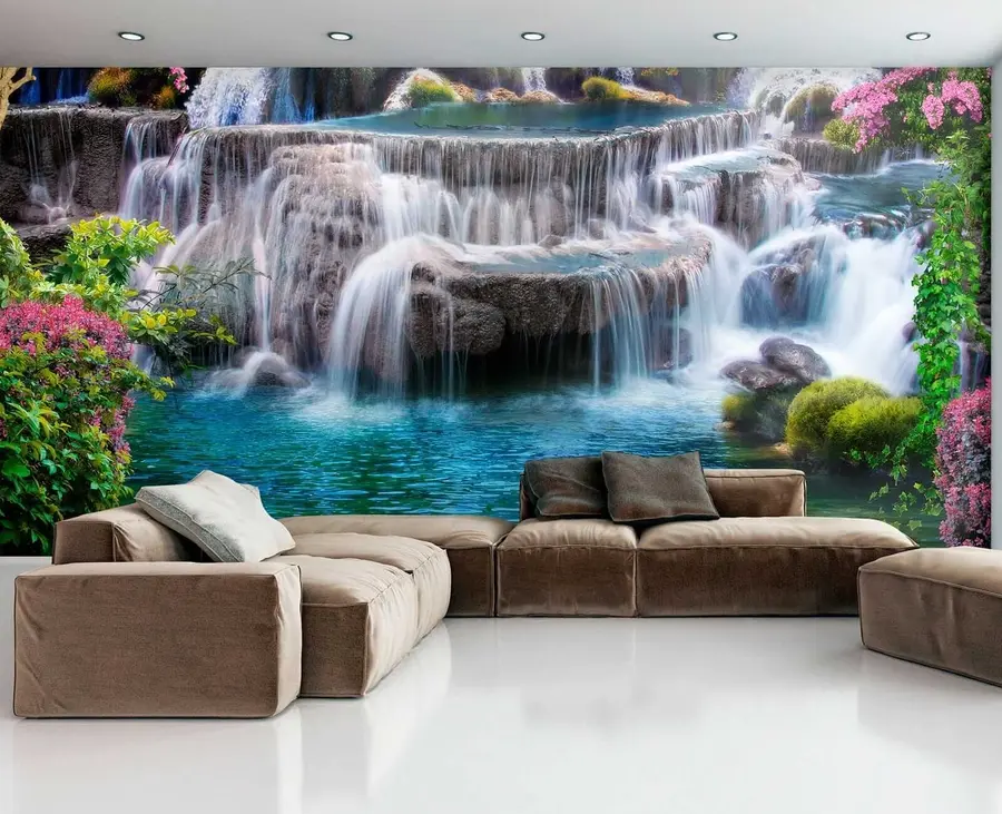 wall murals Водопад и цветајуће дрвеће u60065