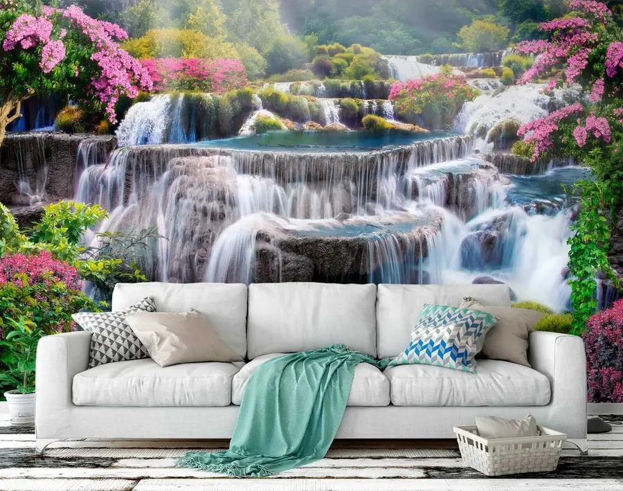 wall murals Водопад и цветајуће дрвеће u60065