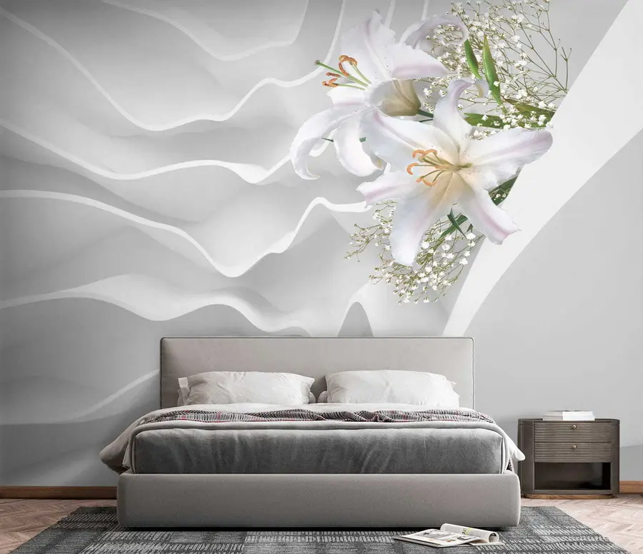 wall murals Љиљани и текстурирани зид u60451