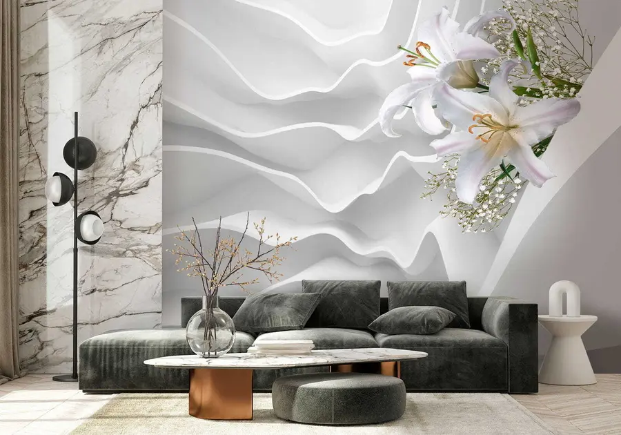 wall murals Љиљани и текстурирани зид u60451
