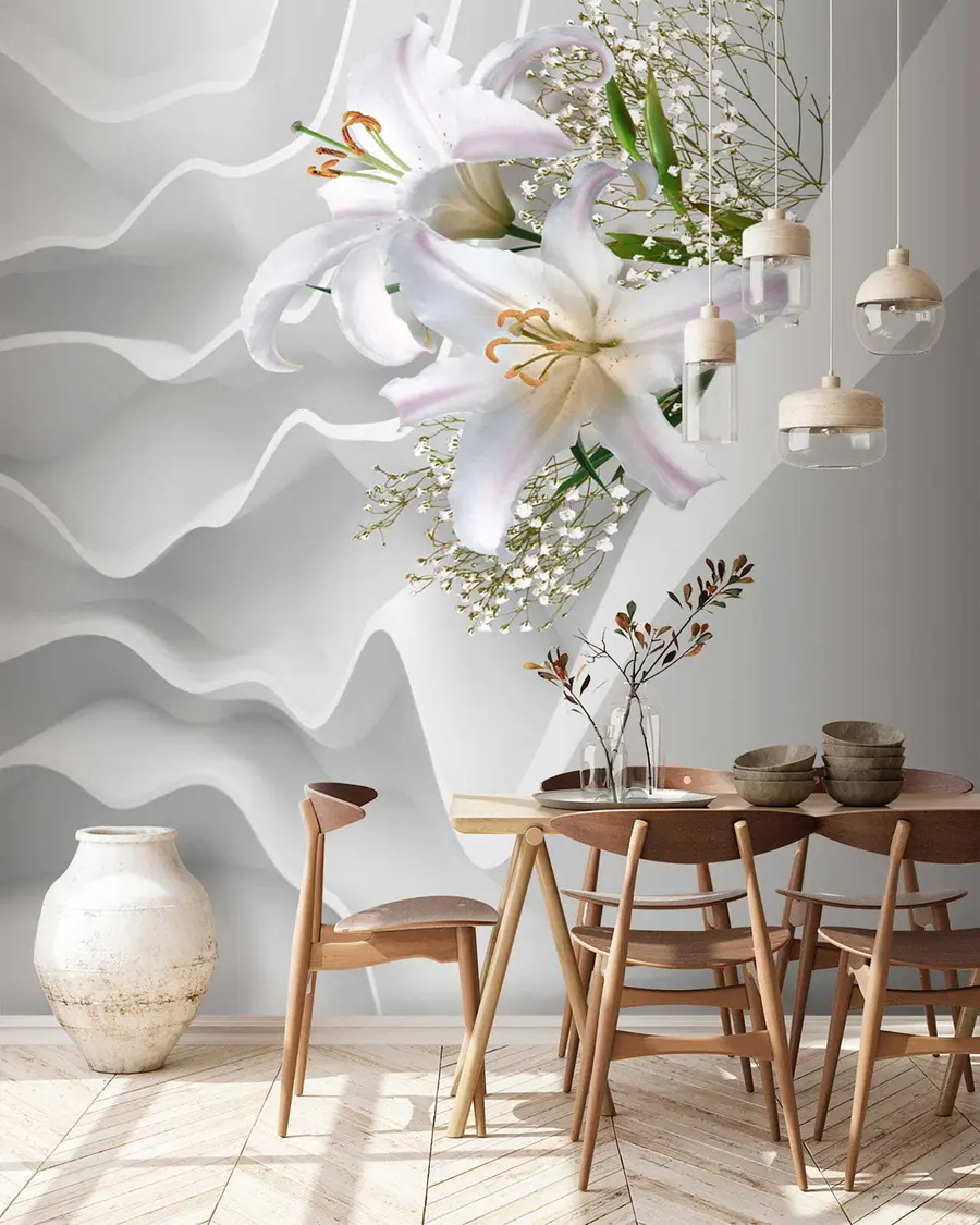 wall murals Љиљани и текстурирани зид u60451