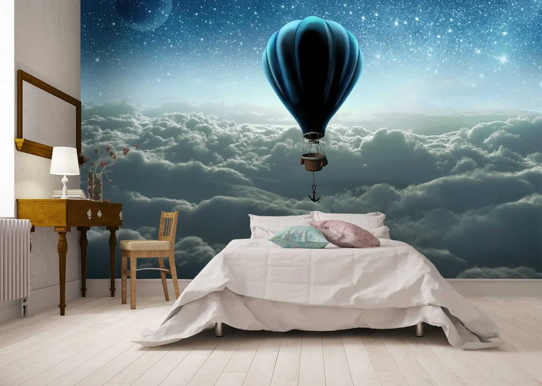 wall murals Балон за топлу ваздуху на позадини ноћног неба u70538