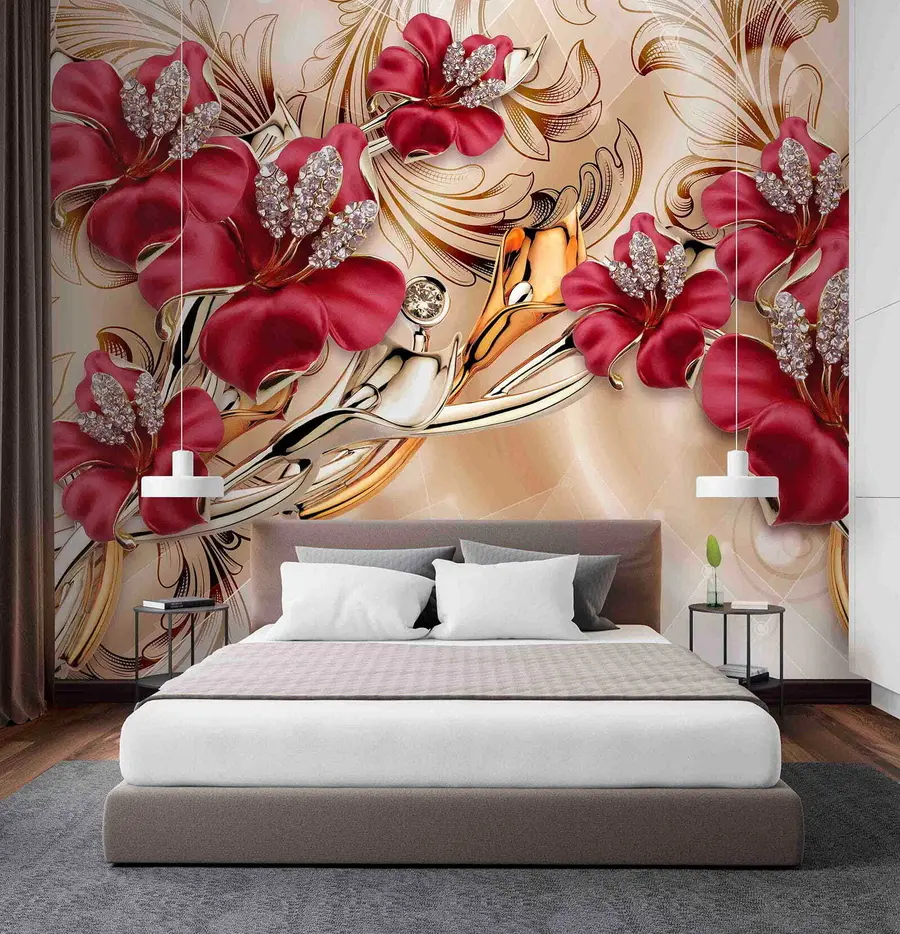 wall murals Црвени љиљани са 3Д ефектом u70604