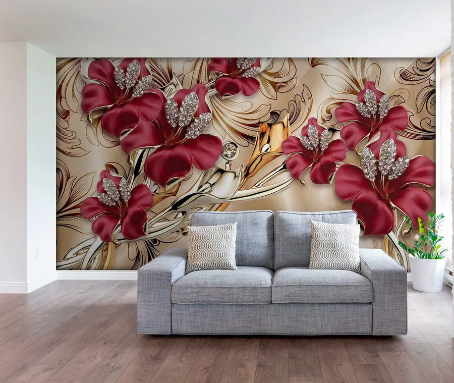 wall murals Црвени љиљани са 3Д ефектом u70604