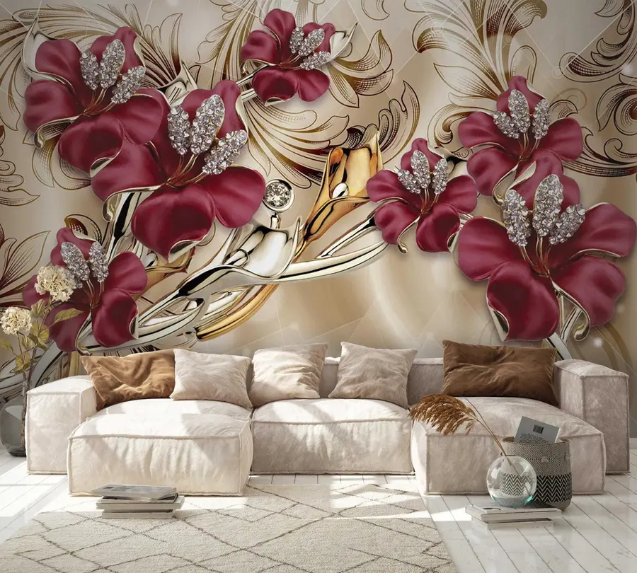 wall murals Црвени љиљани са 3Д ефектом u70604