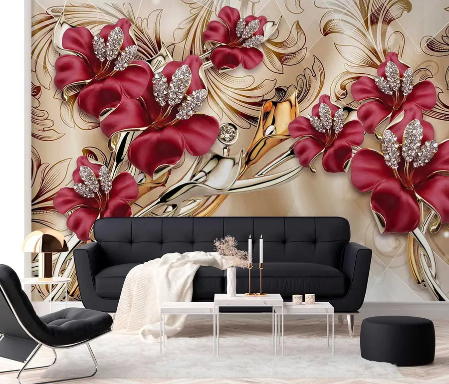 wall murals Црвени љиљани са 3Д ефектом u70604