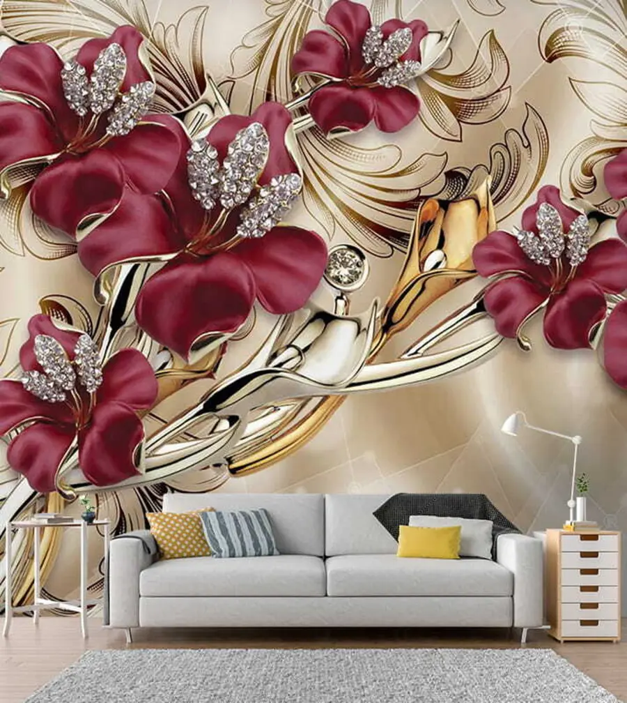wall murals Црвени љиљани са 3Д ефектом u70604