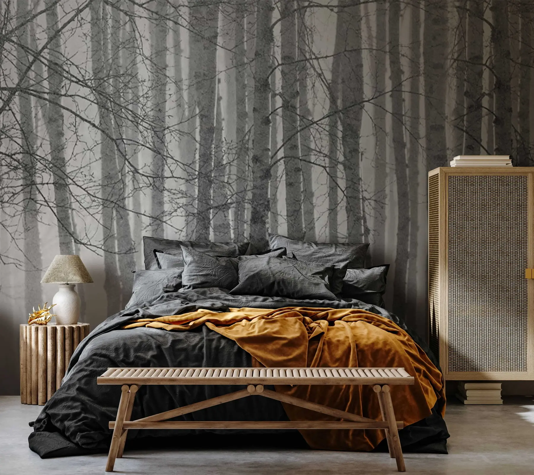 wall murals Јутарња магла у шуми брезе u58971