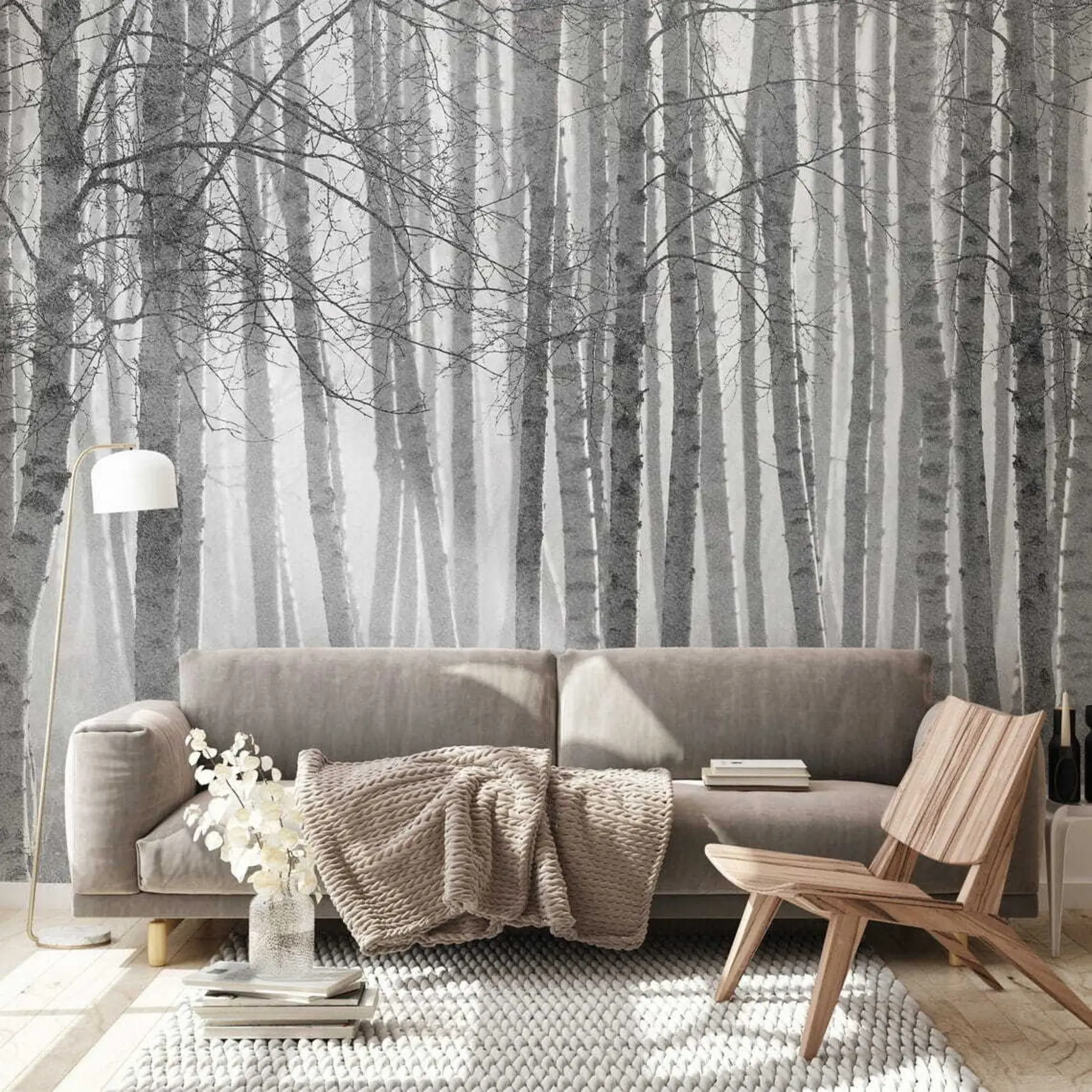wall murals Јутарња магла у шуми брезе u58971
