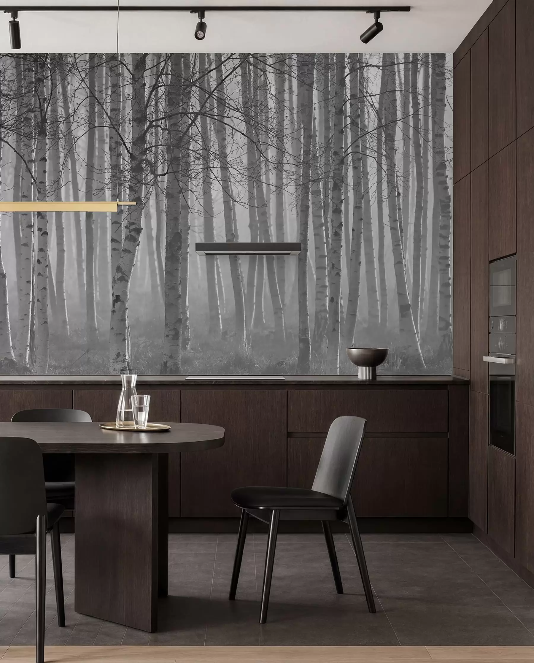 wall murals Јутарња магла у шуми брезе u58971