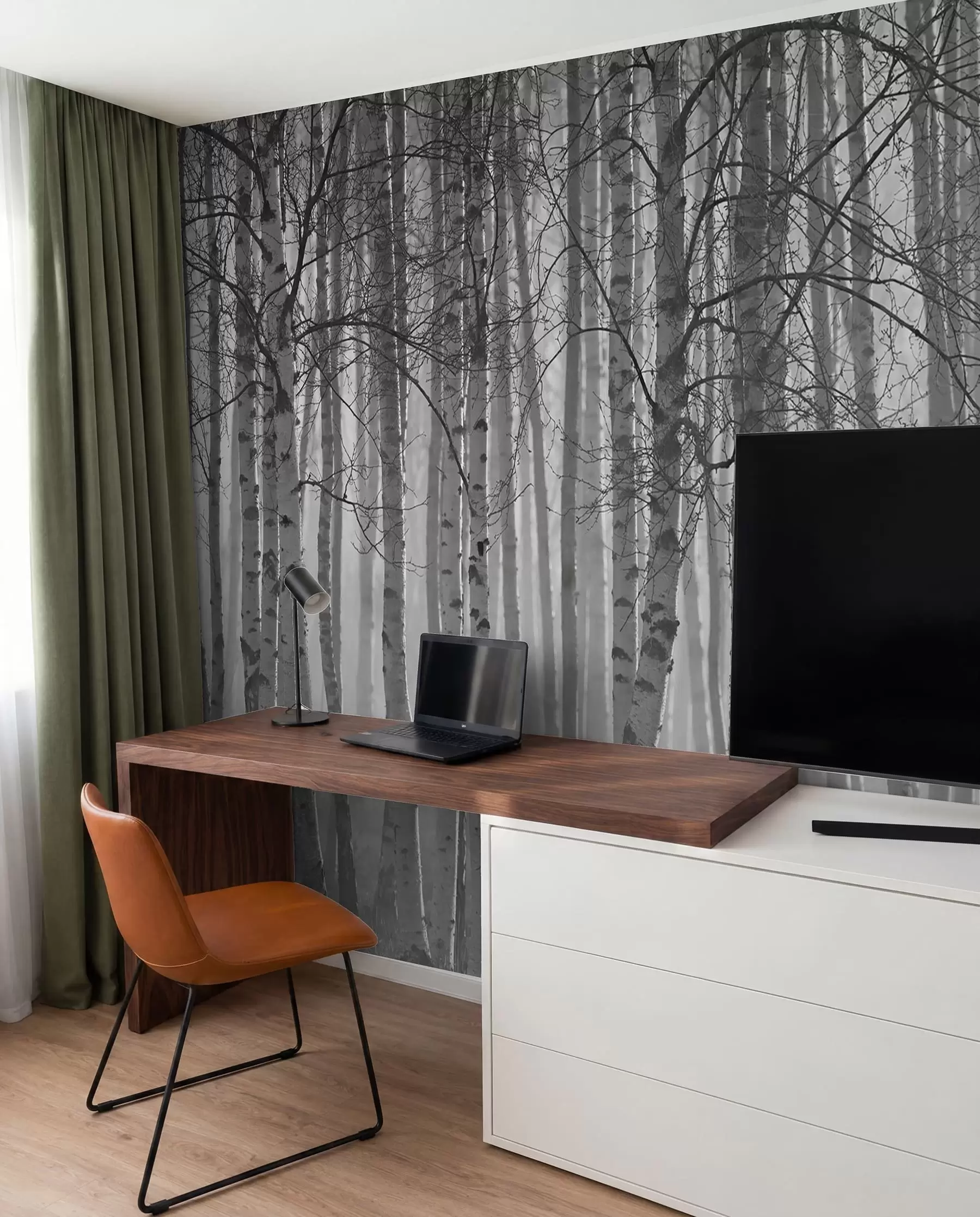 wall murals Јутарња магла у шуми брезе u58971