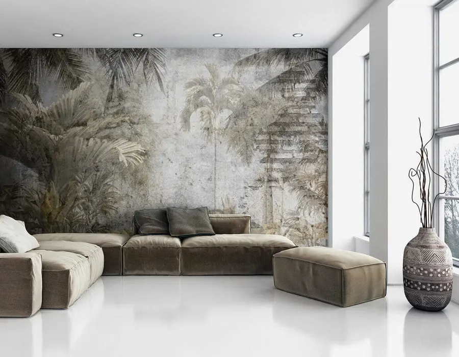 wall murals Тропска шума на бетонском зиду u71248