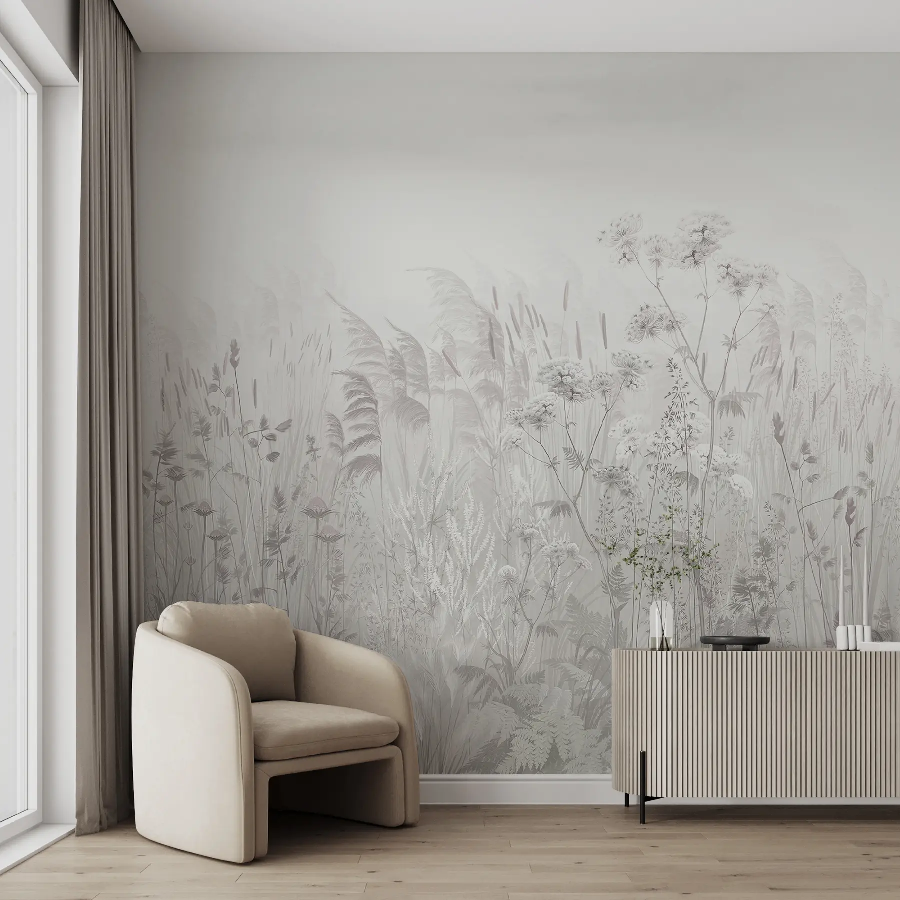 wall murals Греи-Беиге Вилдфловерс u00104v2