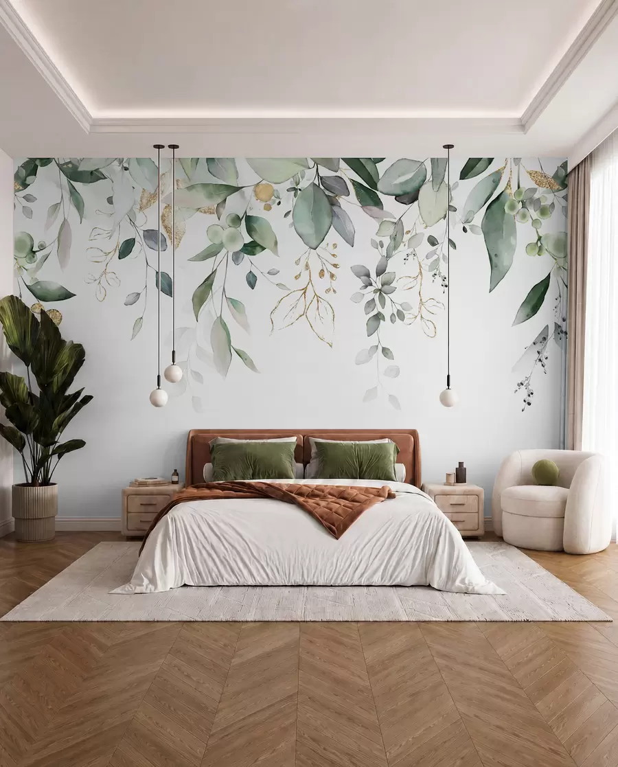 wall murals Висећи лист еукалиптуса на белој позадини u95506d2