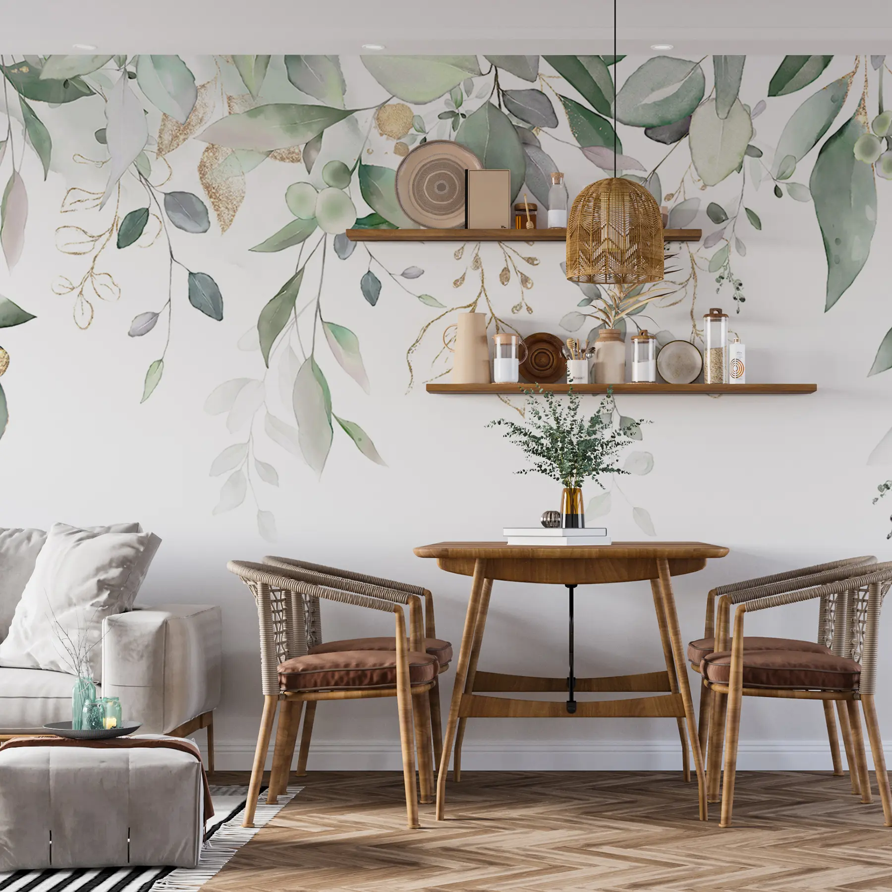 wall murals Висећи лист еукалиптуса на белој позадини u95506d2
