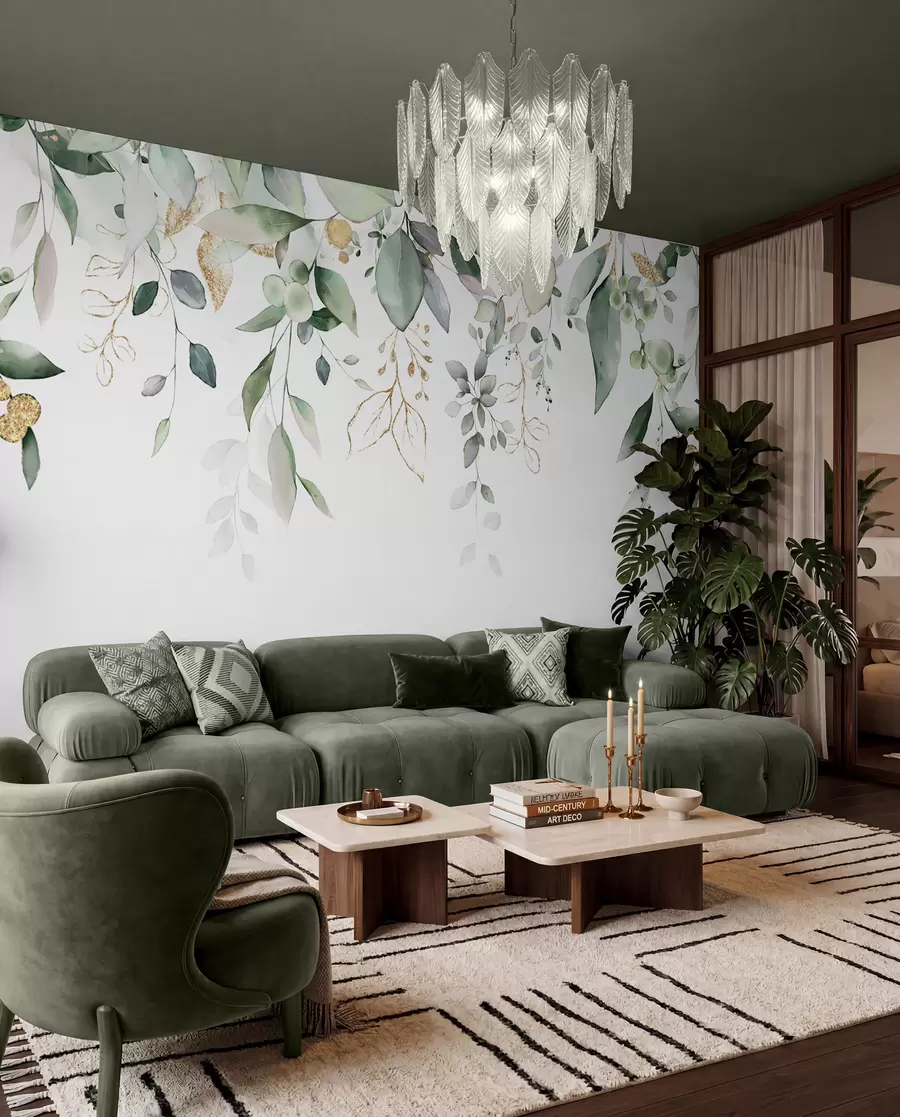 wall murals Висећи лист еукалиптуса на белој позадини u95506d2