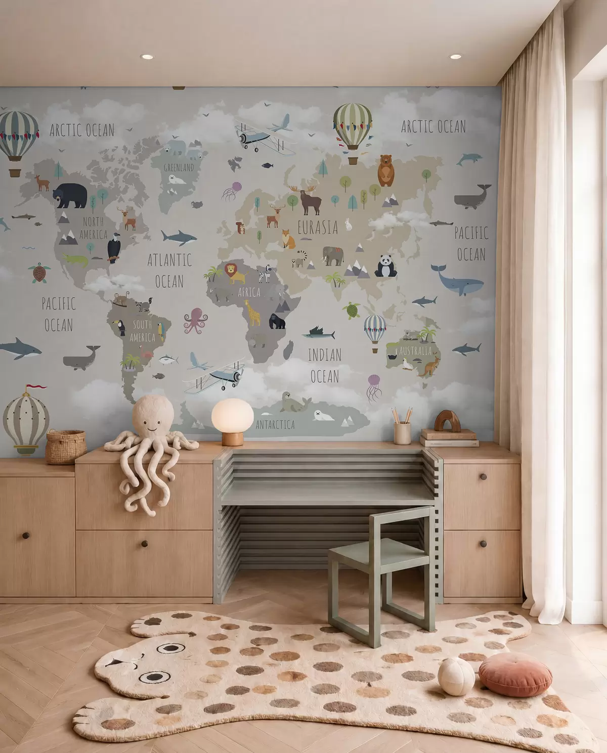 wall murals Мапа света са животињама и балонима u96461d1
